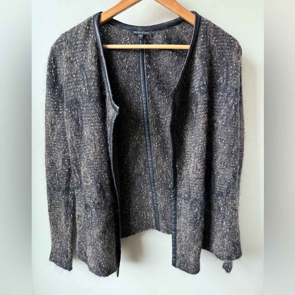 EILEEN FISHER Mohair Wool Metallic Cardigan Sweater Shimmer Old Money P S